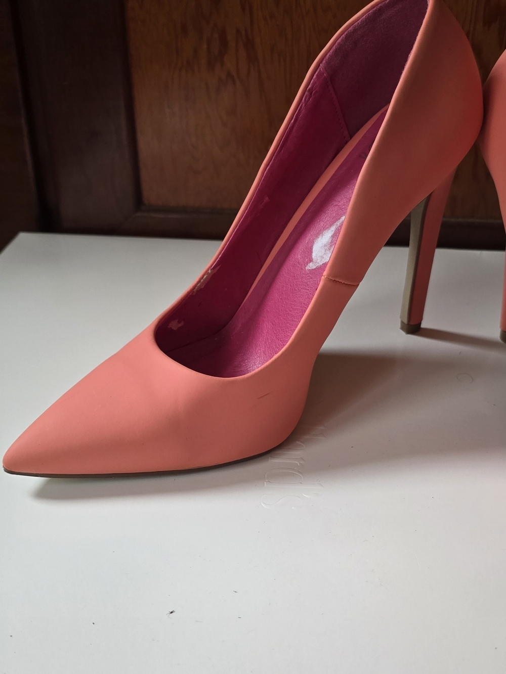 Delicious Coral Pink Pointed-Toe Pumps - Women - Picture 4 of 6